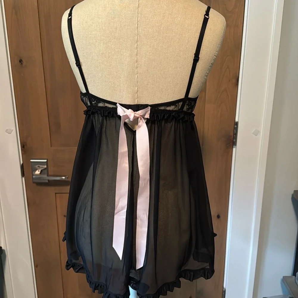 Victoria Secret Sexy Little Things Black/Pink Sheer Lingerie Womens 36B ruffles - Picture 6 of 10